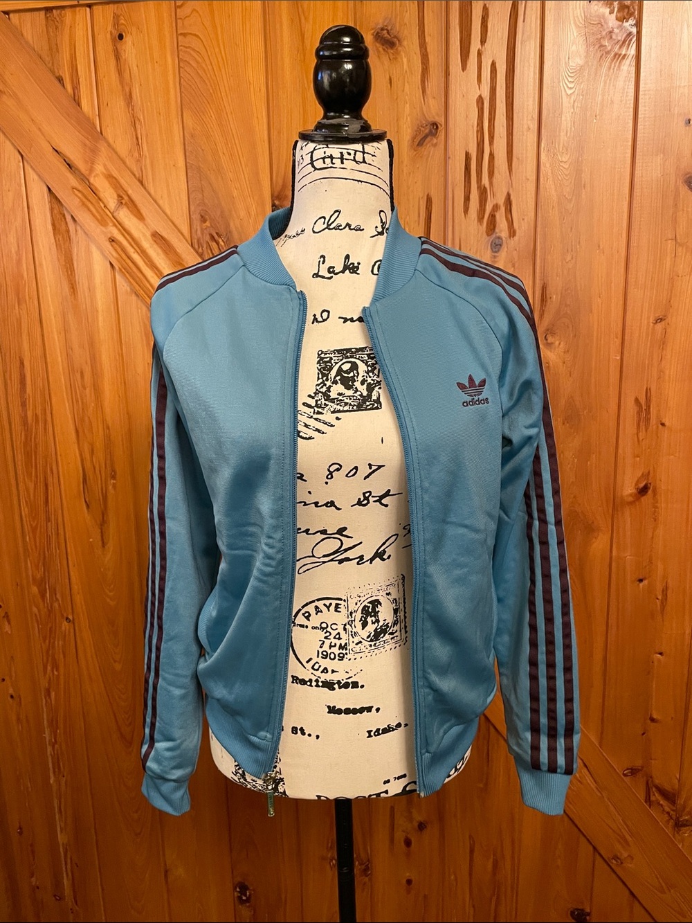 adidas Blue Bomber-Style Track Jacket with Contrast Stripes